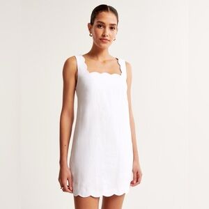 Abercrombie White Premium Linen Dress with Scalloped Trim